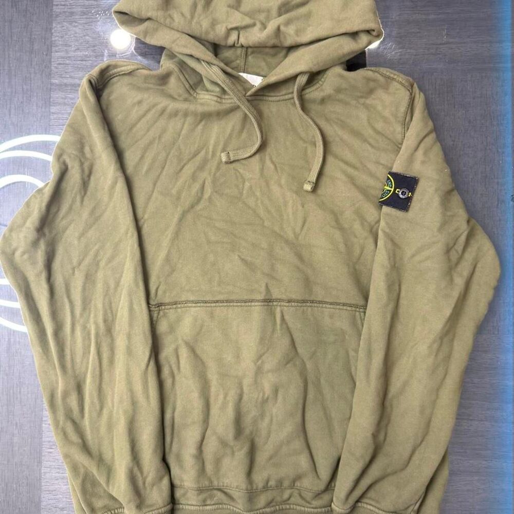 Stone-island Men's Khaki and Green Hoodie